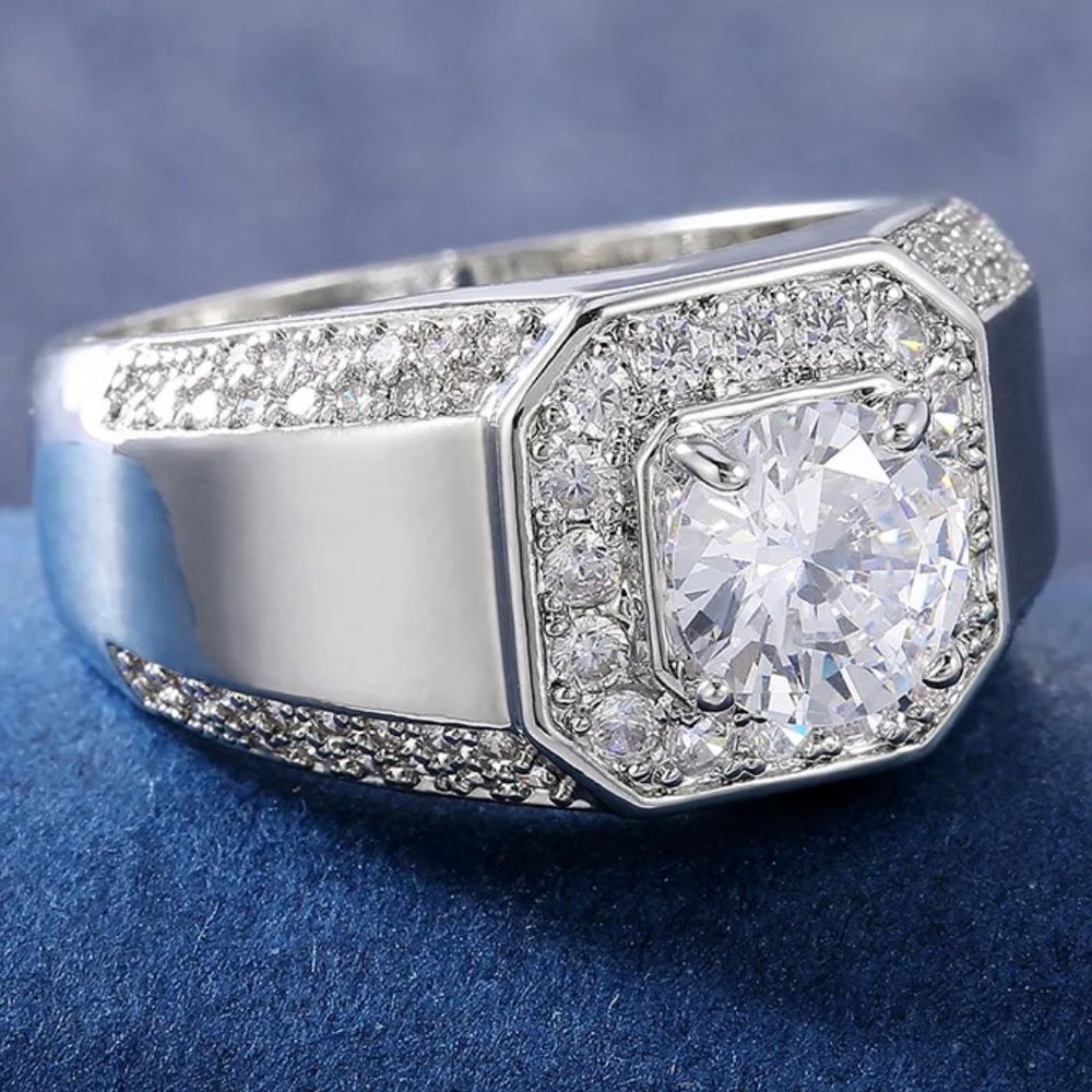 Stunning 1.50Ctw. Men's Diamond Ring .925 Solid Sterling Silver - Picture 6 of 6